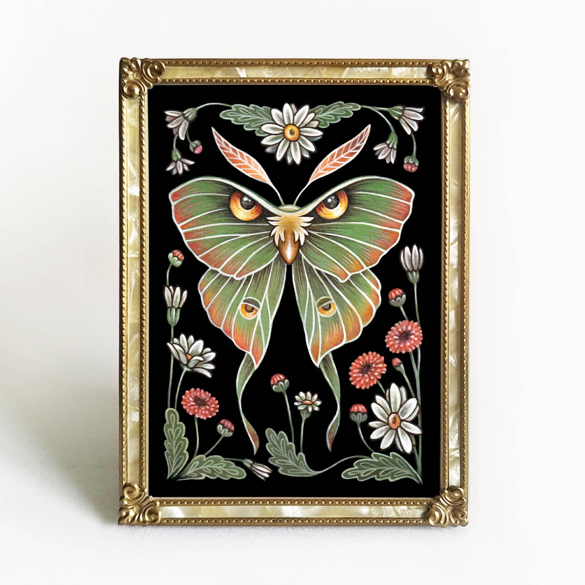 Moth Art Print Folk Decor: 5x7